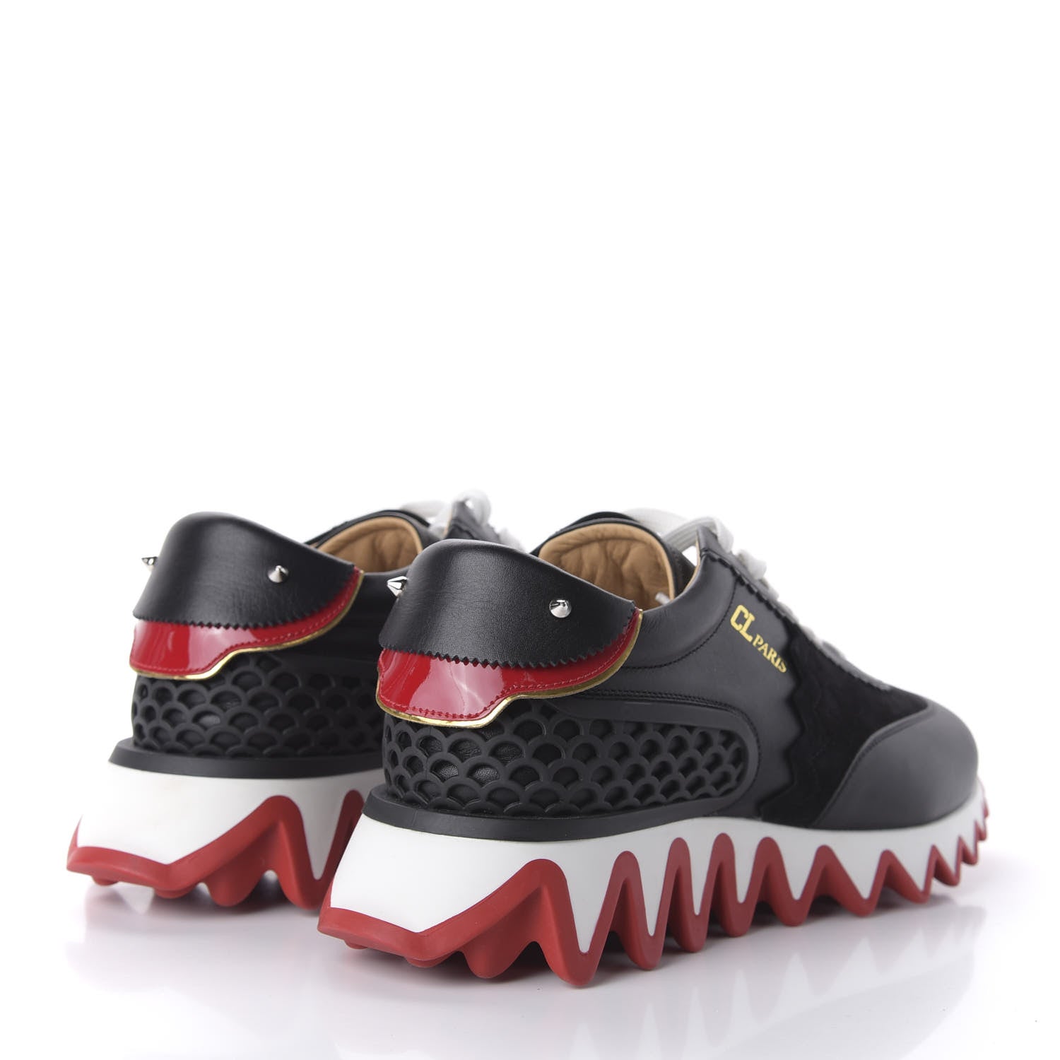 Christian Louboutin Calfskin Suede Patent Womens Loubishark Sneakers 41 Black Loubi Red 4 of 7