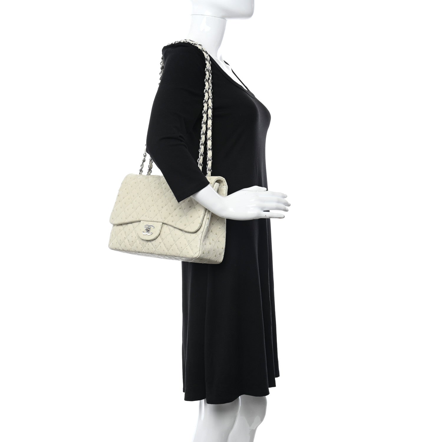 Chanel Ostrich Jumbo Single Flap Light Beige 2 of 10