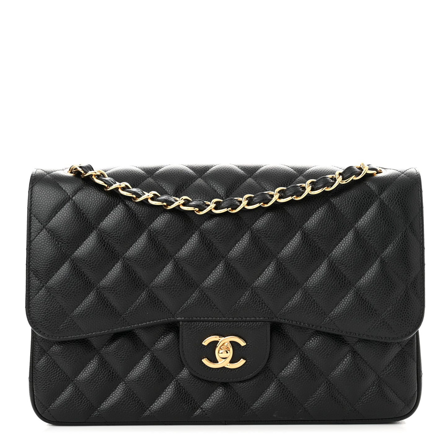 Caviar Quilted Jumbo Double Flap Black