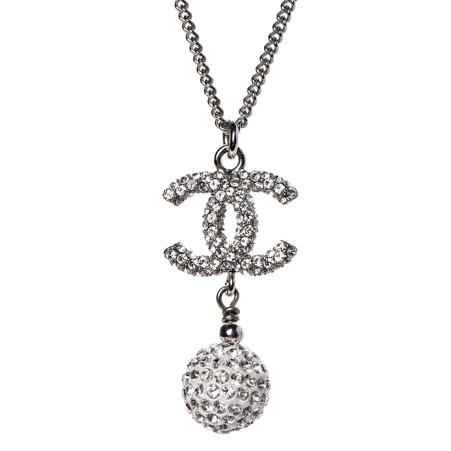 Crystal CC Ball Pendant Necklace Silver