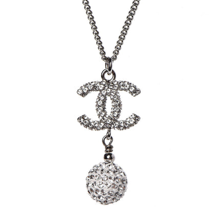 Chanel Crystal CC Ball Pendant Necklace Silver 3 of 5