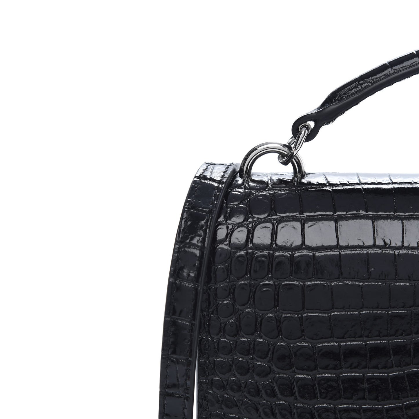 Calfskin Crocodile Embossed Monogram Sunset Top Handle Chain Wallet Black