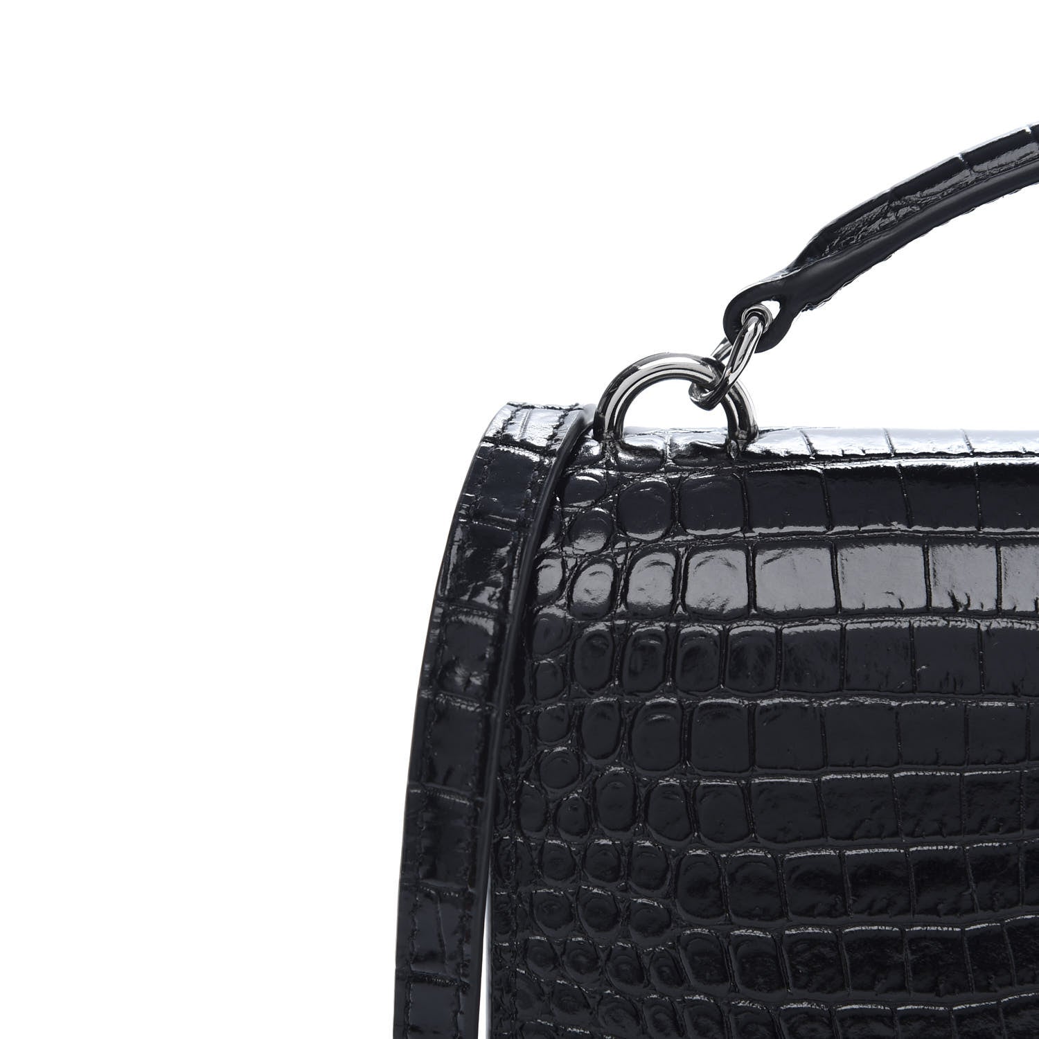 Saint Laurent Calfskin Crocodile Embossed Monogram Sunset Top Handle Chain Wallet Black 10 of 12