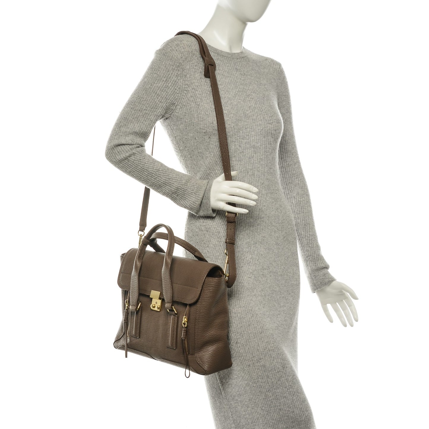 3.1 Textured Calfskin Medium Pashli Satchel Taupe