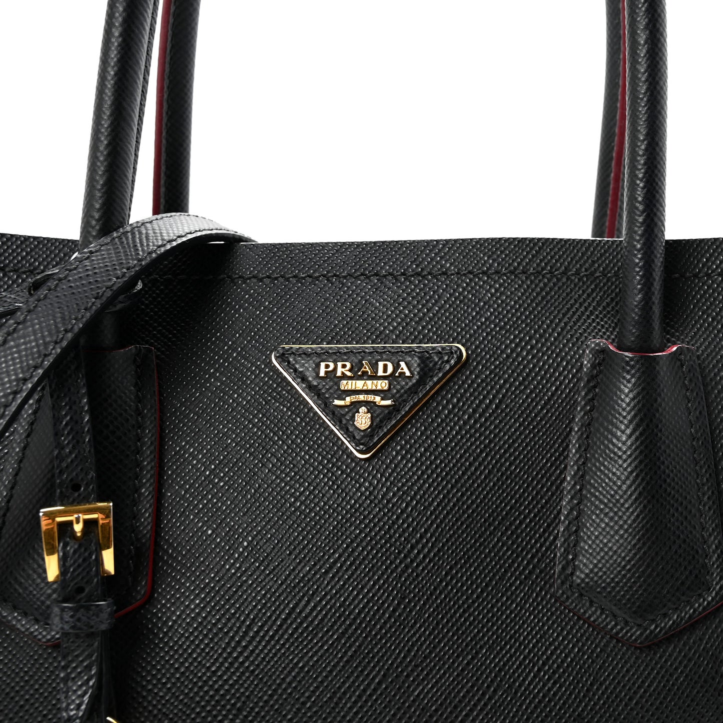 Saffiano Cuir Medium Double Bag Black Fuoco