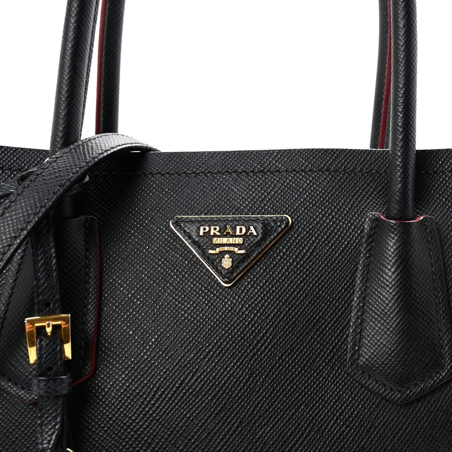 Prada Saffiano Cuir Medium Double Bag Black Fuoco 7 of 9