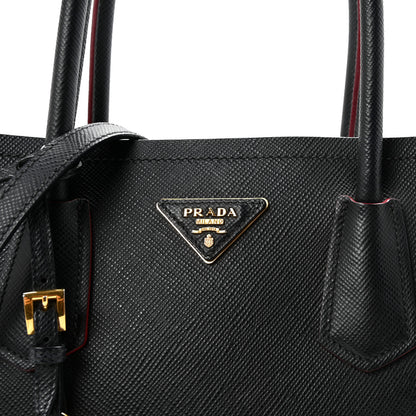 Prada Saffiano Cuir Medium Double Bag Black Fuoco 7 of 9