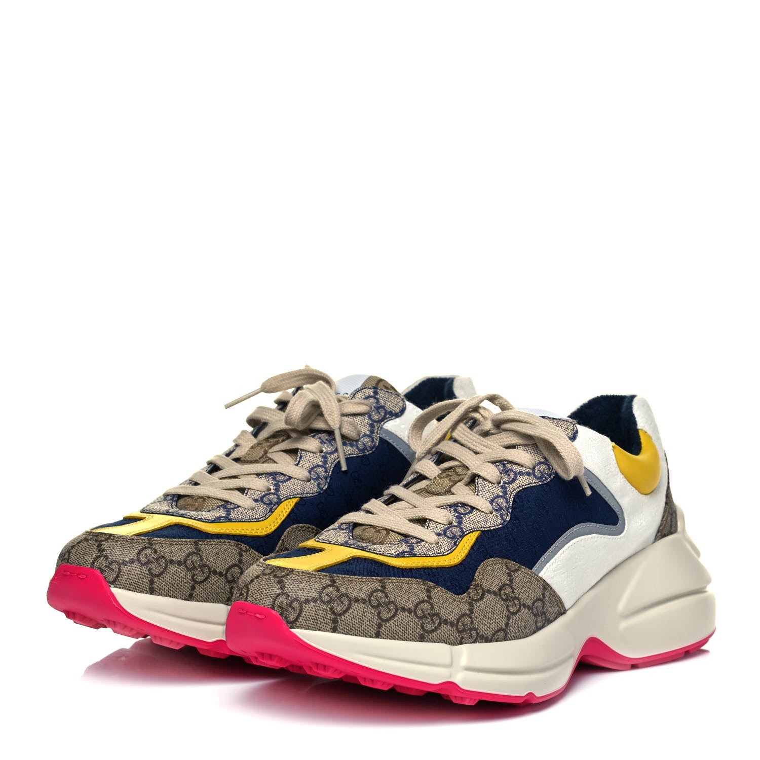 Gucci GG Supreme Monogram Mix Monogram Mens Rhyton Sneakers 9.5 London Blue Beige Sun Yellow 2 of 6