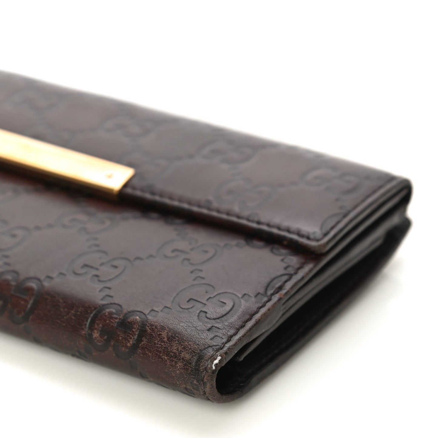Guccissima Margaux Calfskin Metal Bar Continental Flap Wallet Chocolate