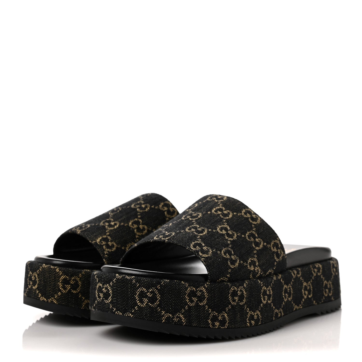 Gucci Jacquard Black Denim GG Monogram Angelina Platform 55mm Slide Sandals 40 Black Ivory 3 of 8