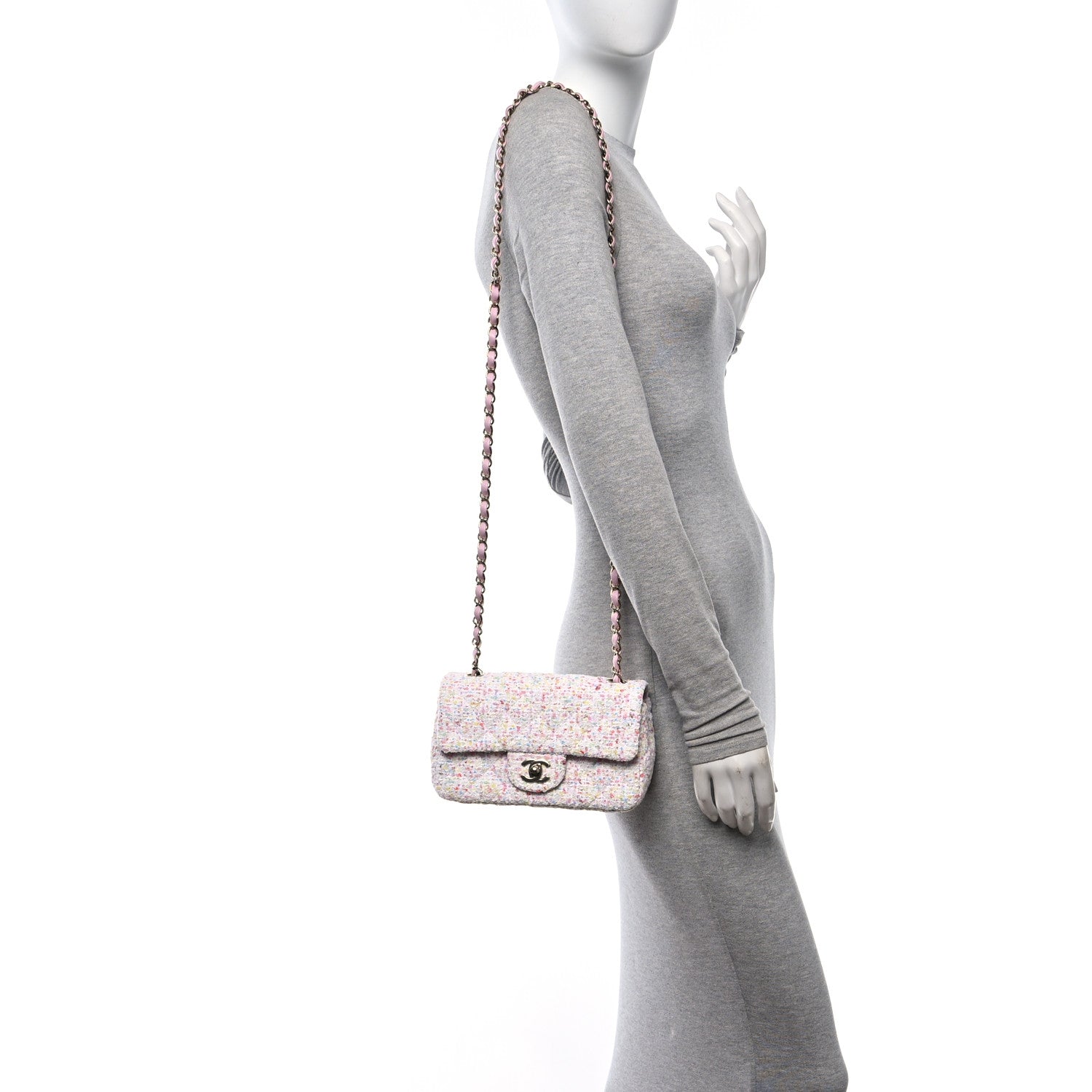 Chanel Tweed Quilted Mini Rectangular Flap White Pink Green Blue 2 of 11