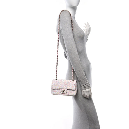 Chanel Tweed Quilted Mini Rectangular Flap White Pink Green Blue 2 of 11