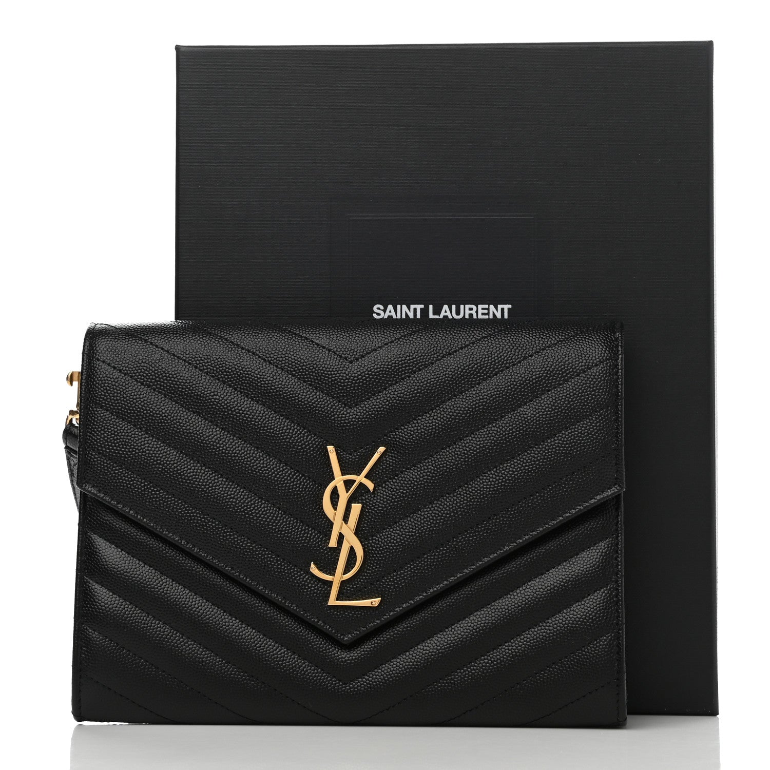 Saint Laurent Grain De Poudre Matelasse Chevron Monogram Envelope Clutch Black 8 of 8