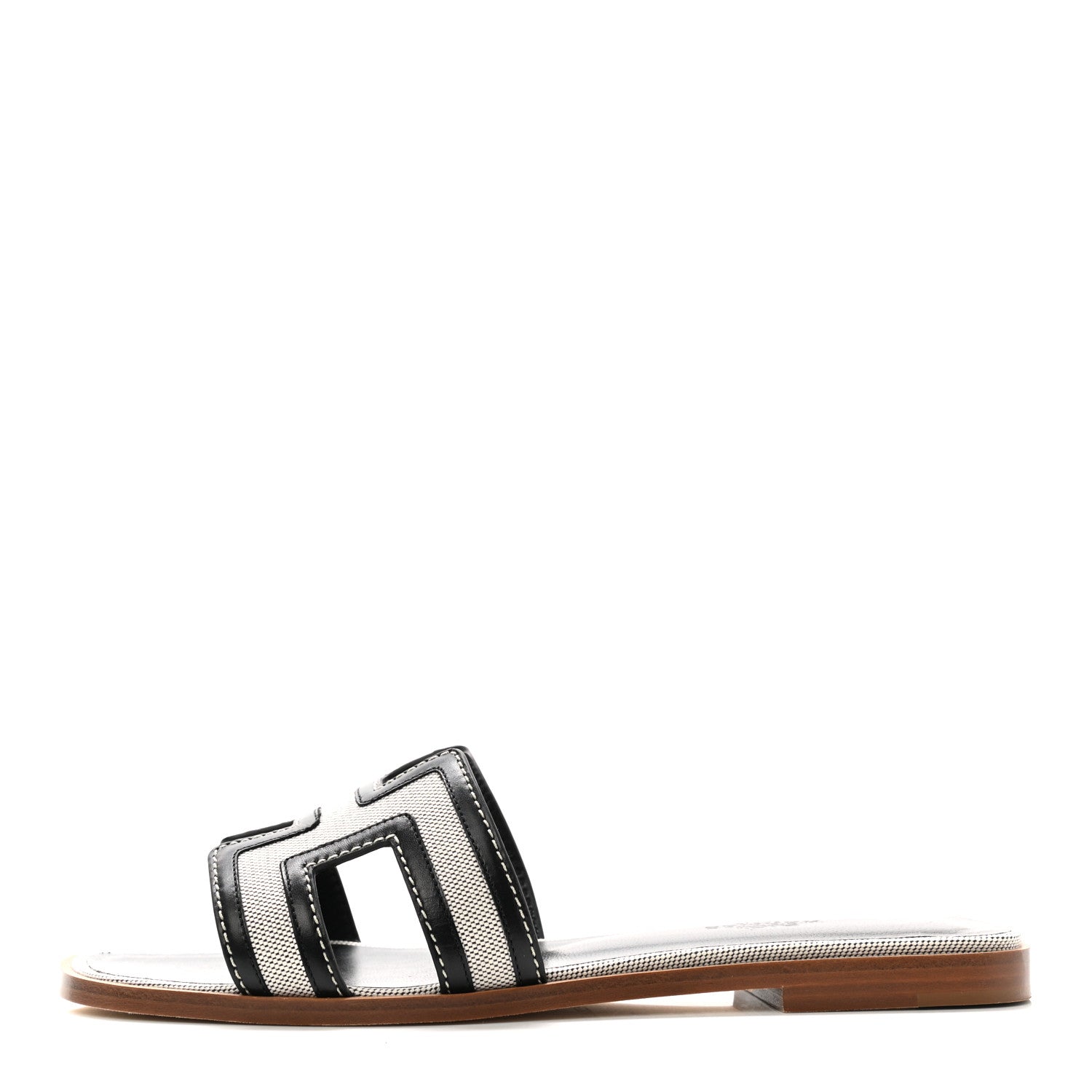 Hermes Calfskin Canvas Oran Sandals 37 Black 1 of 9