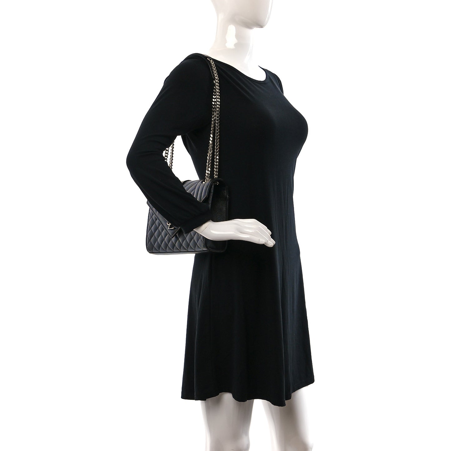 Grain De Poudre Textured Mixed Matelasse Triquilt Medium Monogram Satchel Black