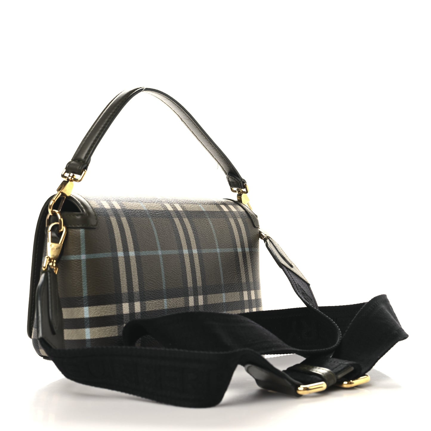 Coated Canvas Calfskin Vintage Check Note Top Handle Shoulder Bag Olive Green