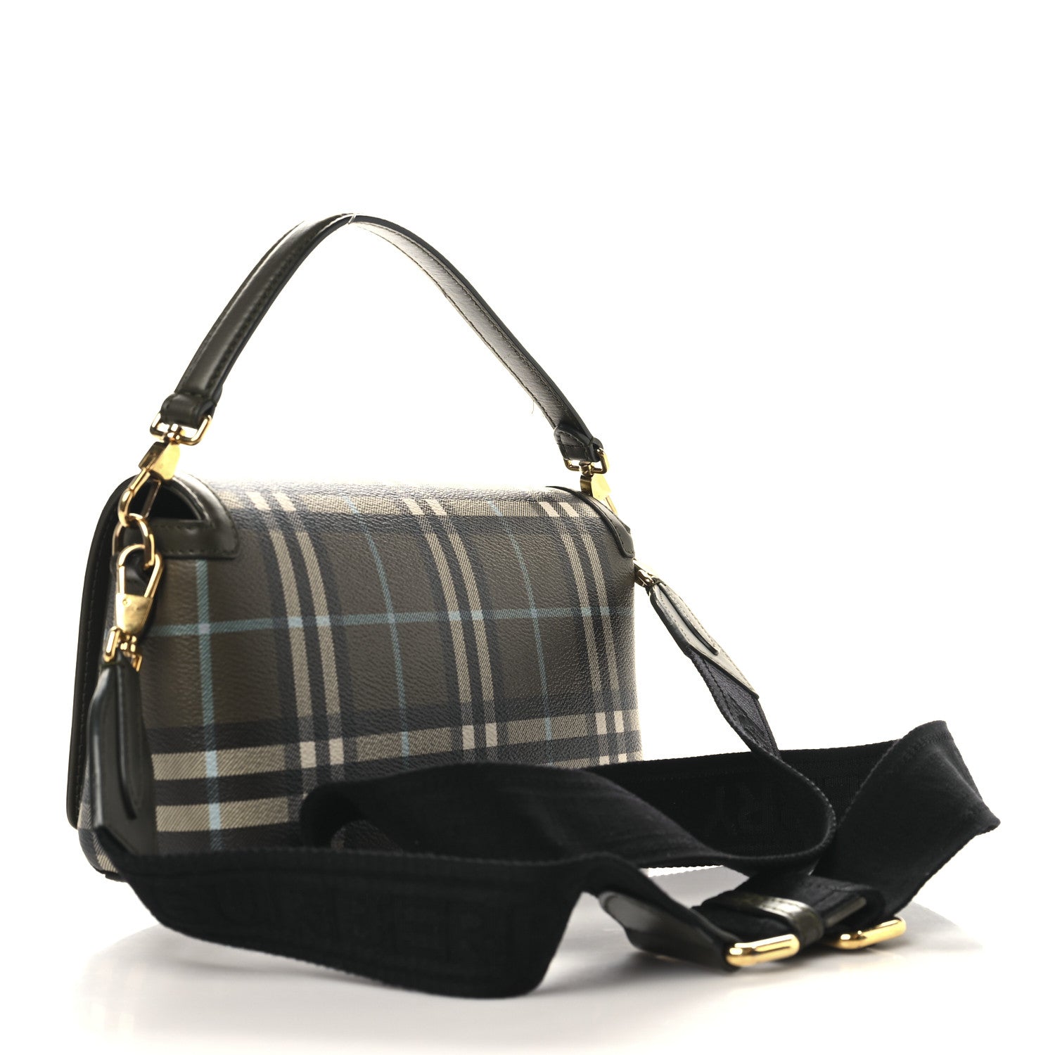 Burberry Coated Canvas Calfskin Vintage Check Note Top Handle Shoulder Bag Olive Green 3 of 11