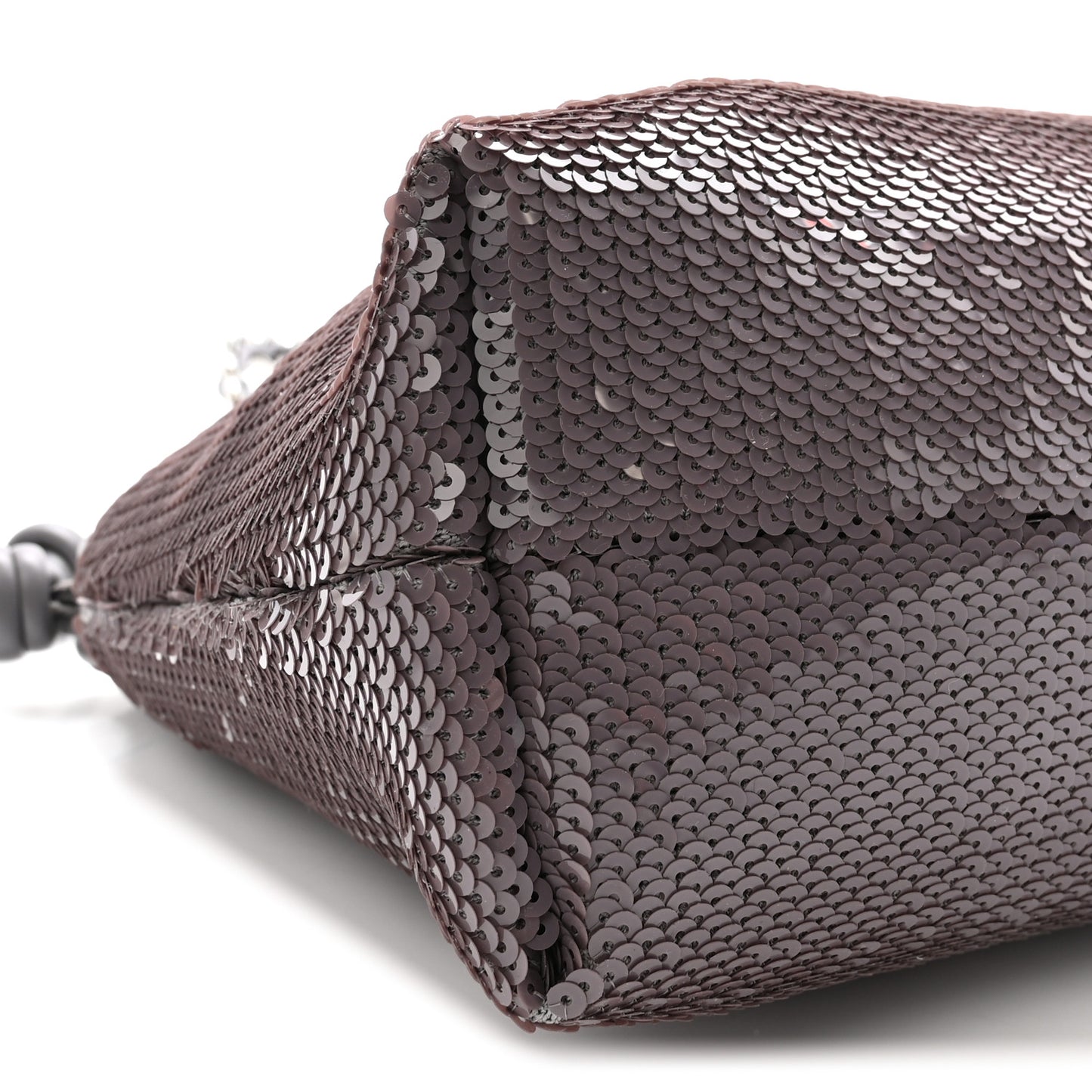 Sequin Medium Donut Chain Flamenco Knot Clutch Grey
