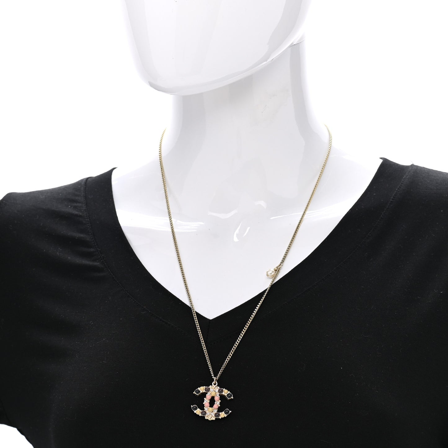 Crystal Gripoix CC Necklace Gold Multicolor