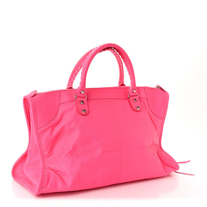 Balenciaga Calfskin Lizard Embossed Silver Hardware Work Rose Fluo 4 of 11