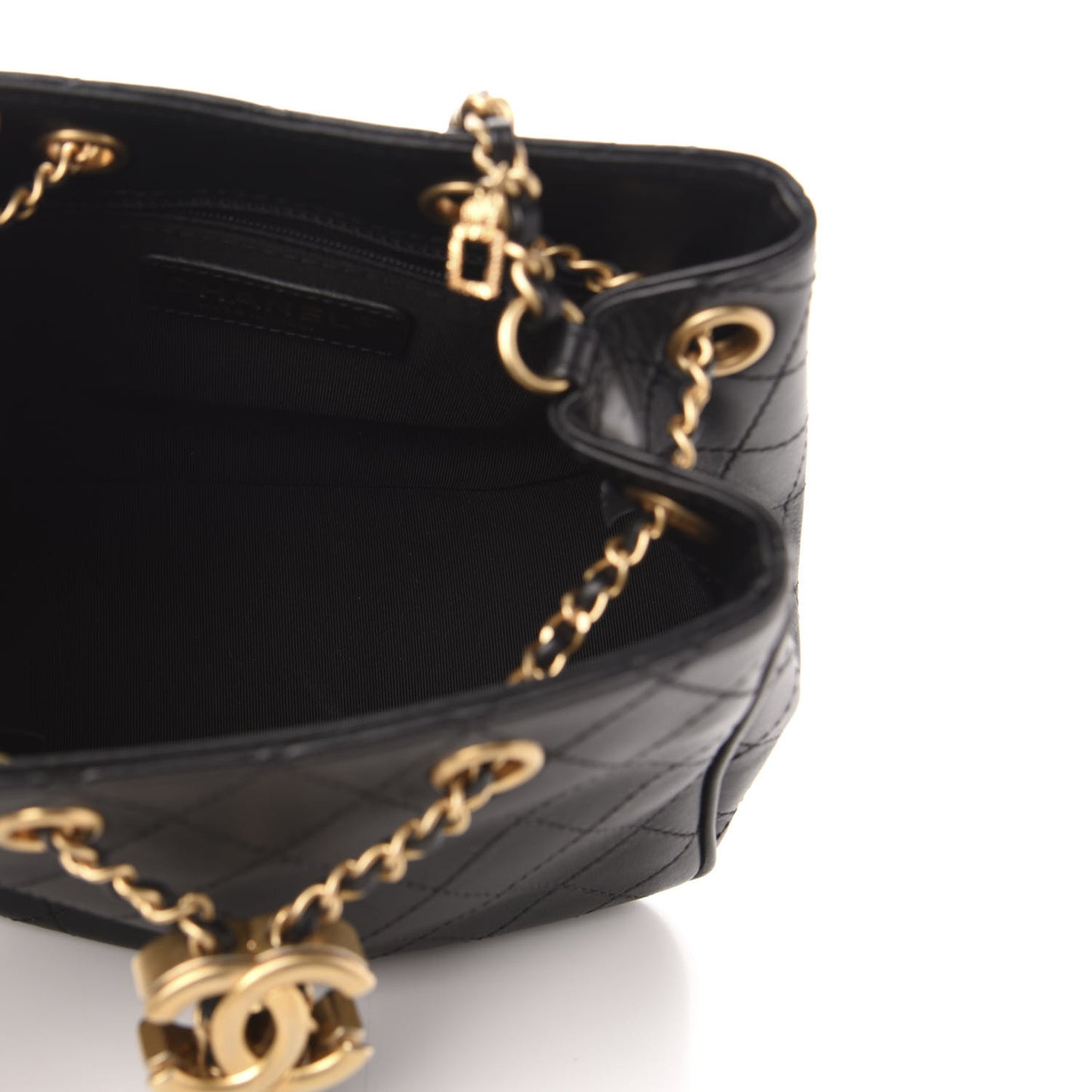 Calfskin Stitched Small Egyptian Amulet Drawstring Bag Black
