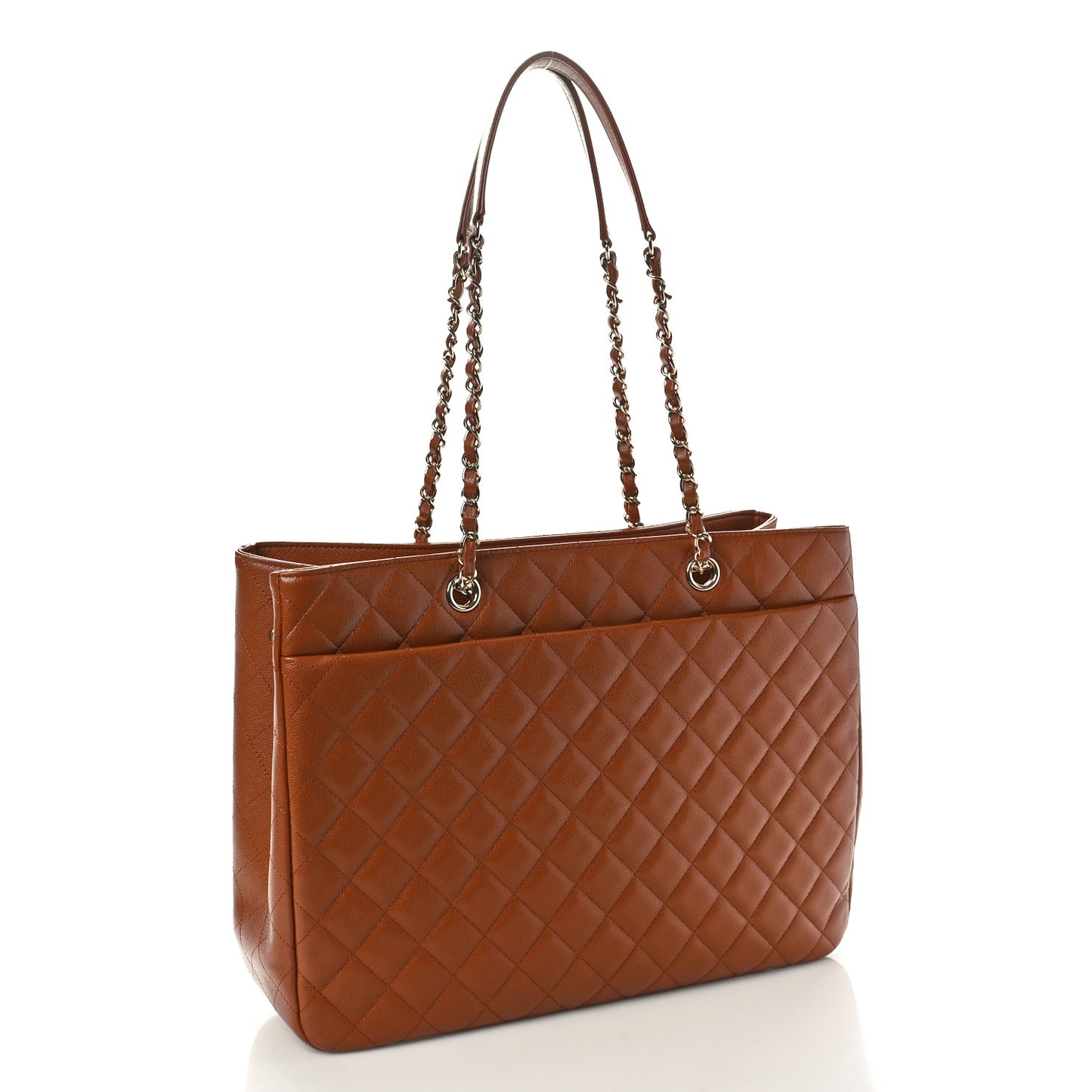 Caviar Quilted Large Shopping Tote Dark Beige