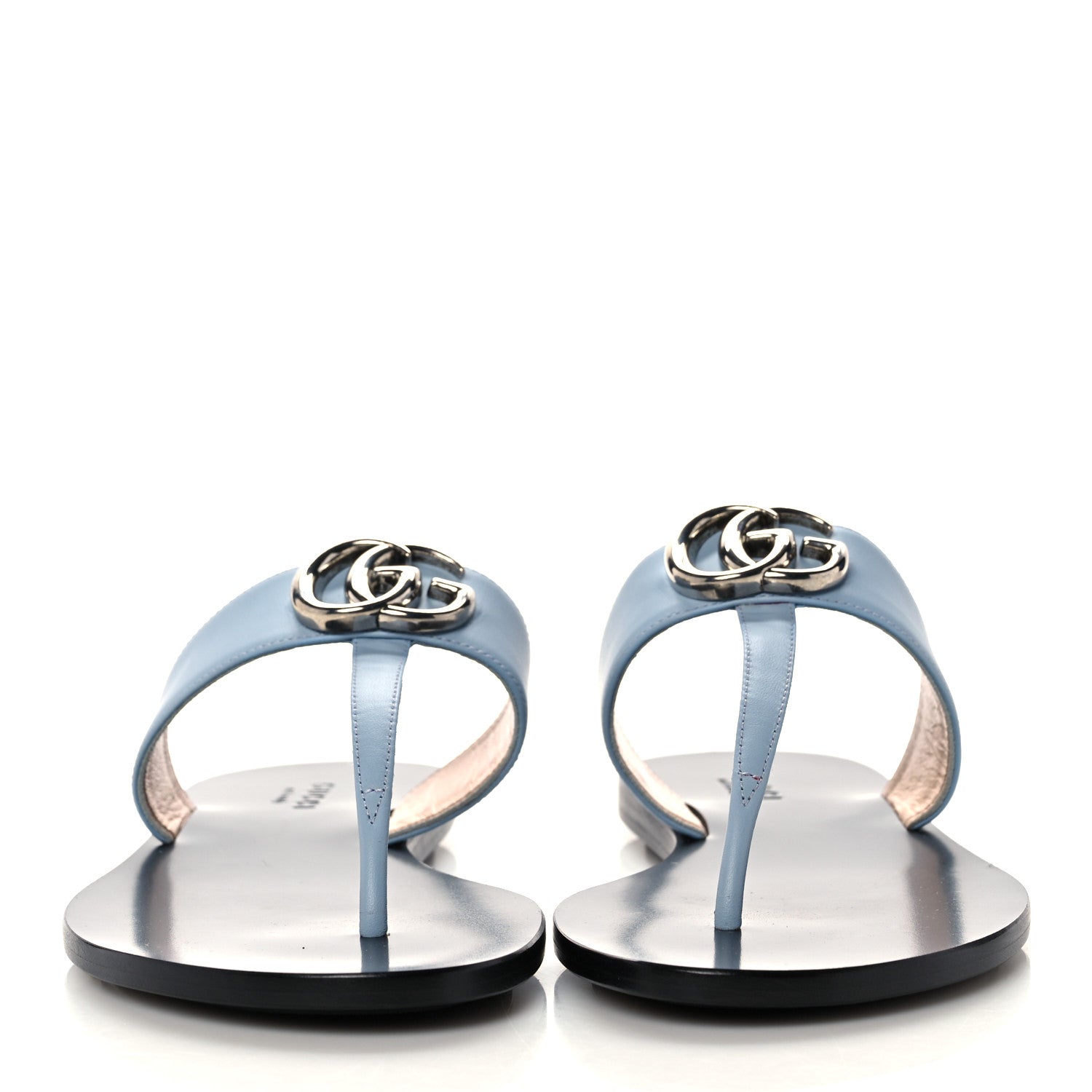 Gucci Calfskin GG Marmont Thong Sandals 35.5 Porcelain Light Blue 2 of 8