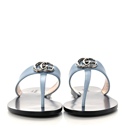 Gucci Calfskin GG Marmont Thong Sandals 35.5 Porcelain Light Blue 2 of 8