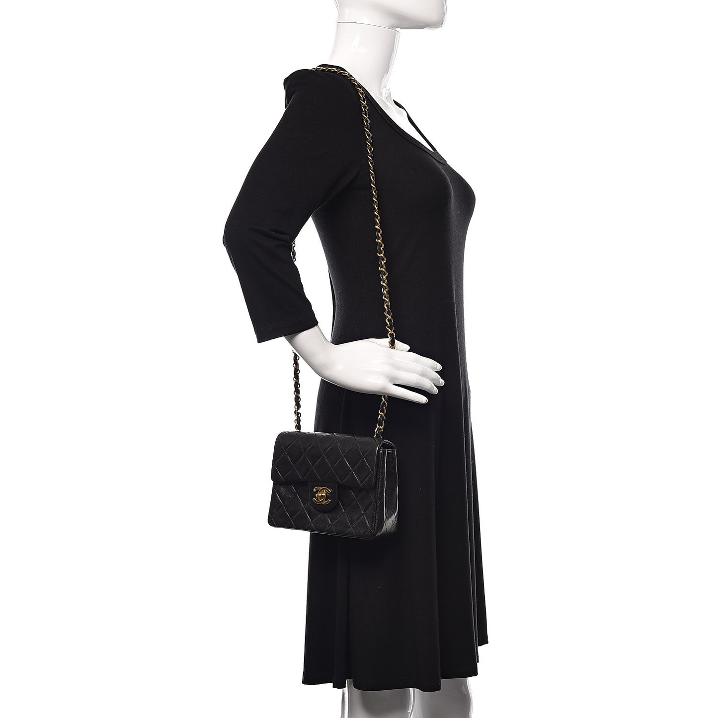 Lambskin Quilted Mini Square Flap Black