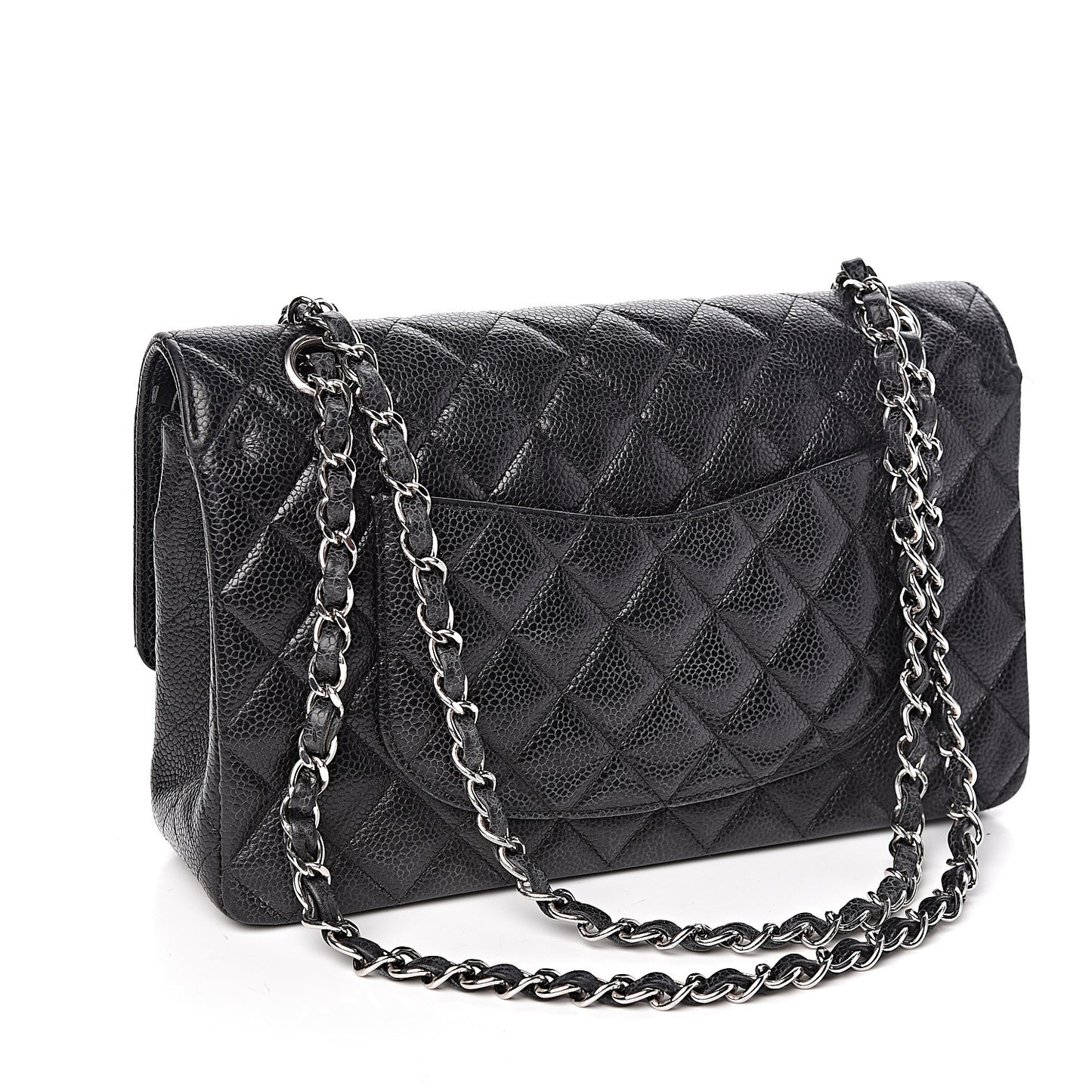 Caviar Quilted Medium Double Flap Black