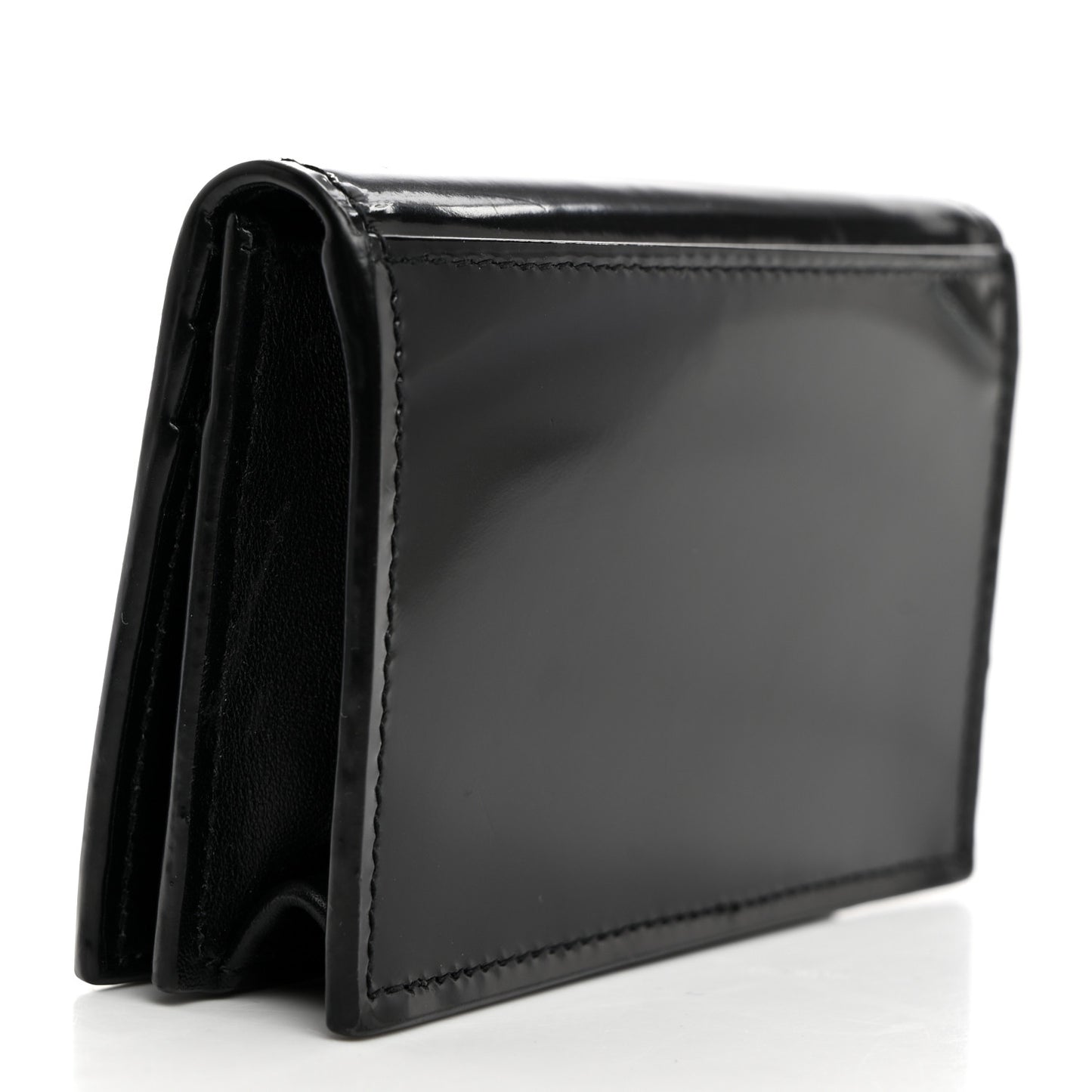 Shiny Lambskin Logo Carre Zipped Card Case Black
