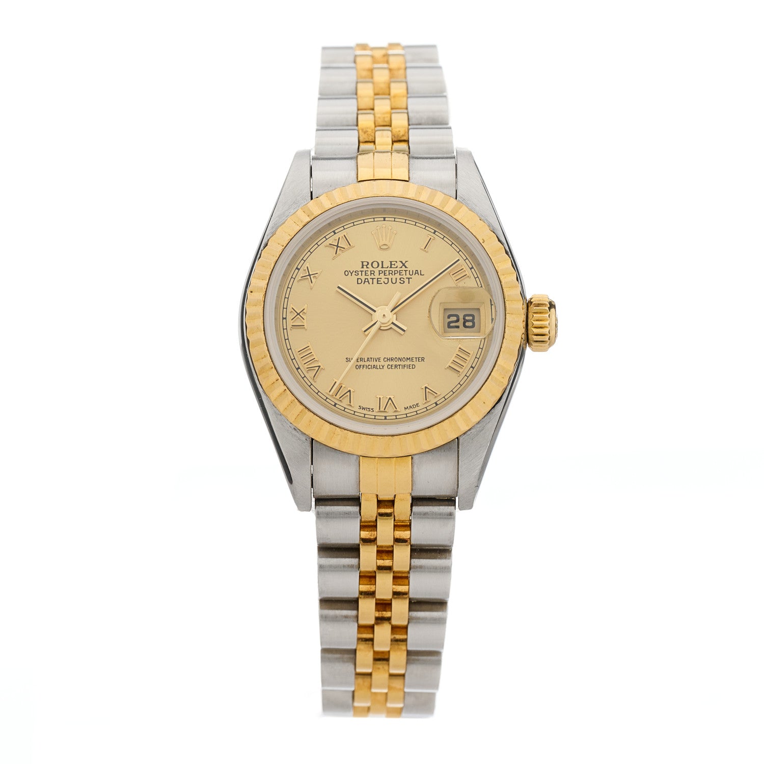 Rolex Stainless Steel 18K Yellow Gold 26mm Oyster Perpetual Datejust Watch Champagne Roman 79173 1 of 4