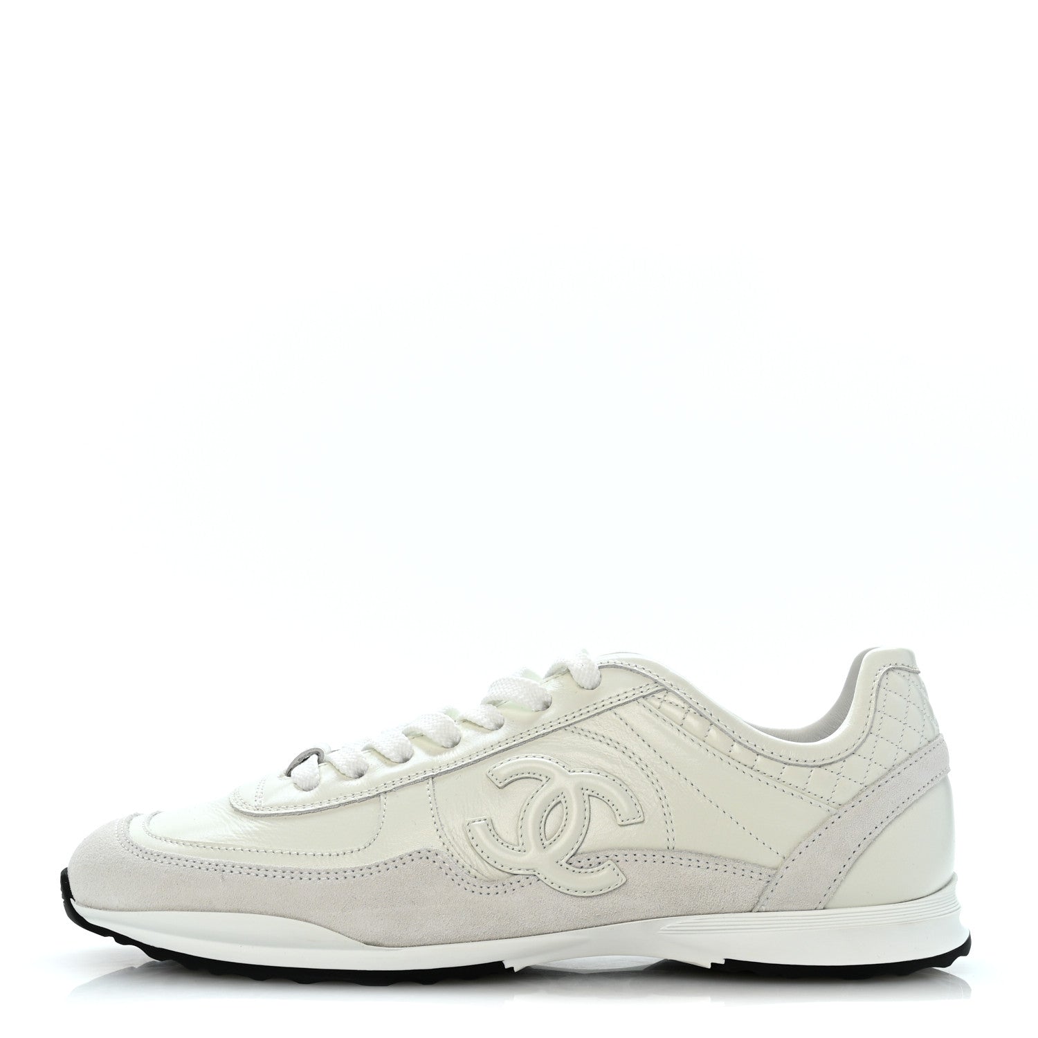 Chanel Suede Calfskin Quilted CC Sneakers 39 White Black 1 of 10