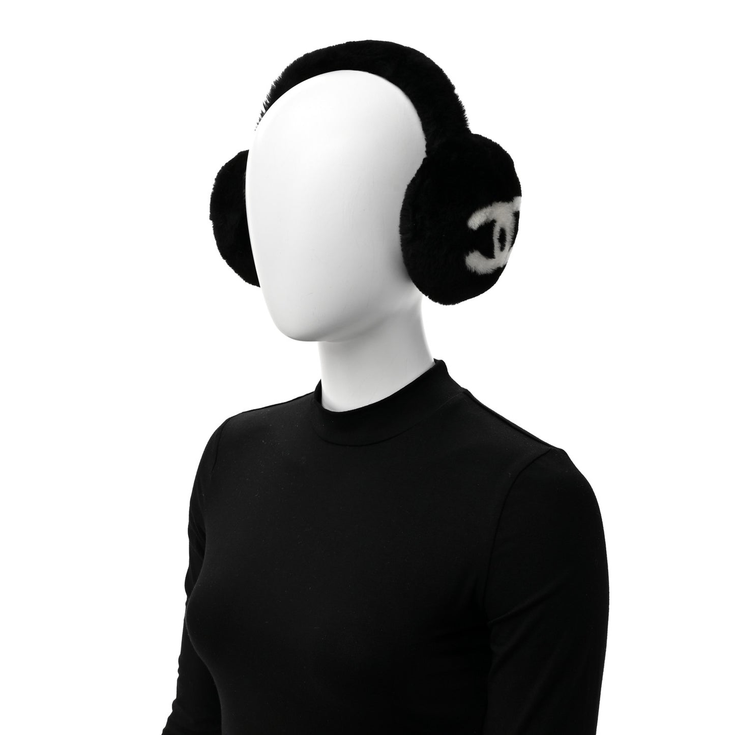 Shearling CC Ear Muffs Black White