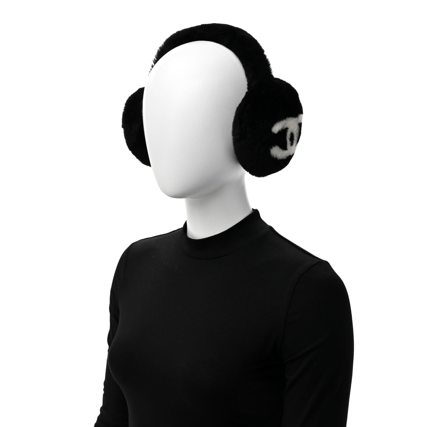 Chanel Shearling CC Ear Muffs Black White 2 of 7