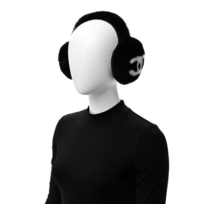 Chanel Shearling CC Ear Muffs Black White 2 of 7