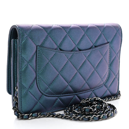 Chanel Iridescent Lambskin Quilted Wallet On Chain WOC Turquoise 3 of 12