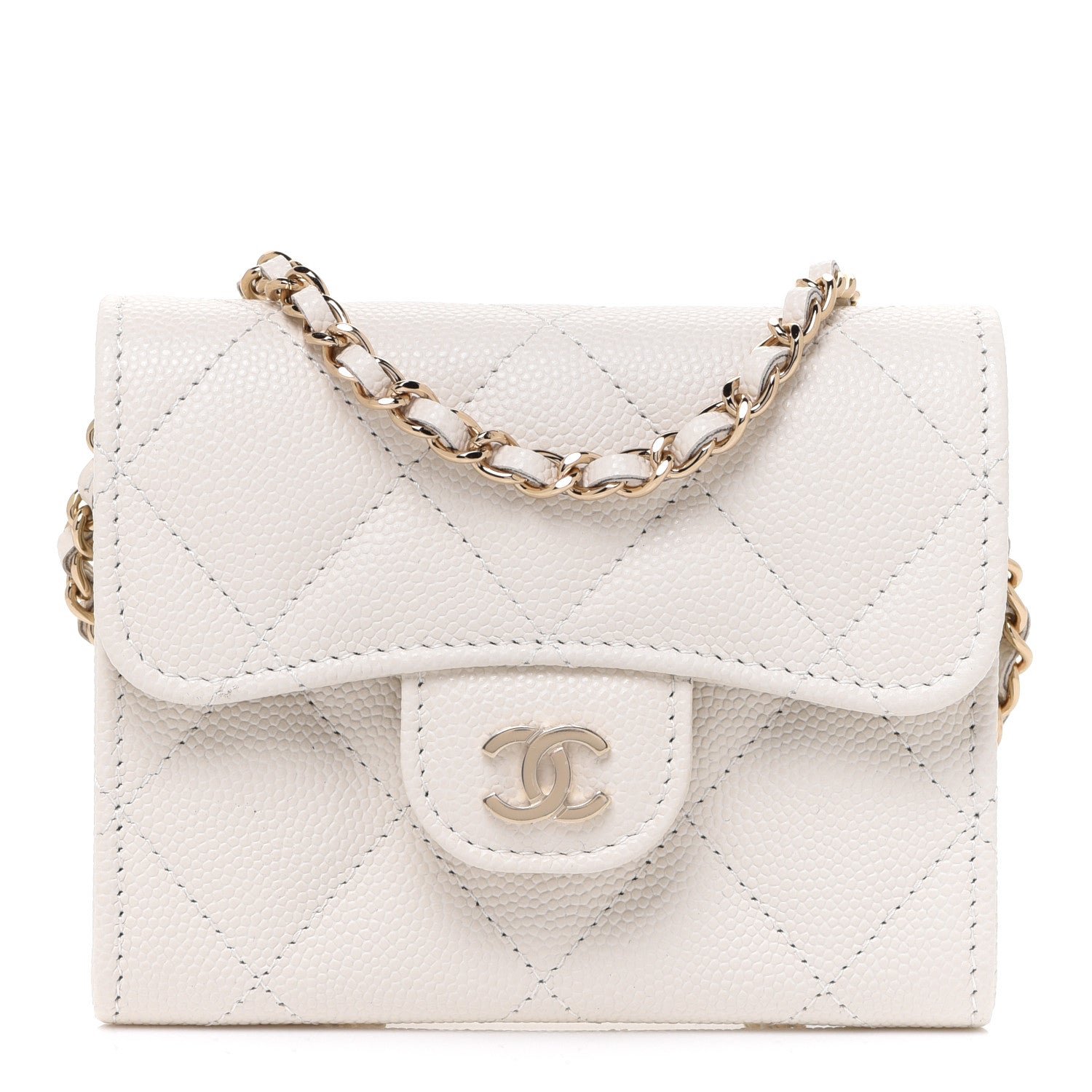 Chanel Caviar Quilted Flap Card Holder On Chain White 1 of 7