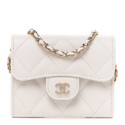 Chanel Caviar Quilted Flap Card Holder On Chain White 1 of 7
