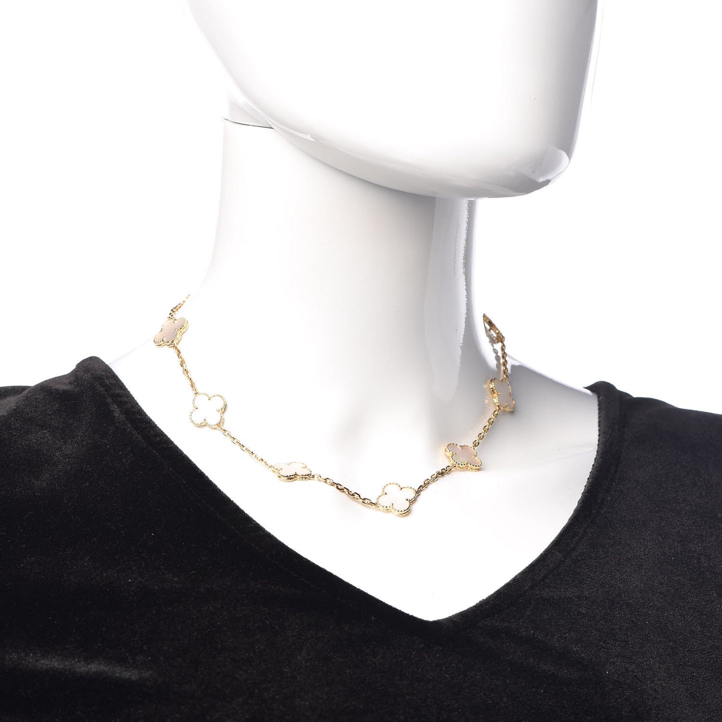 18K Yellow Gold Mother of Pearl 10 Motifs Vintage Alhambra Necklace