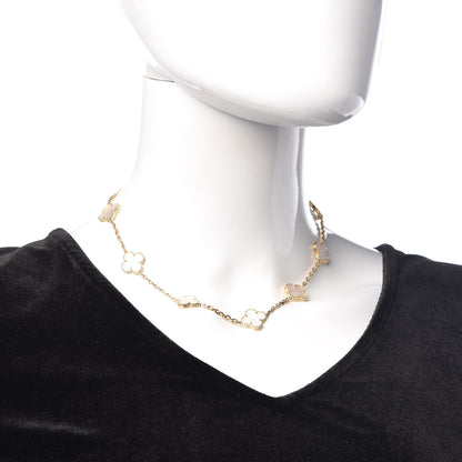 Van Cleef & Arpels 18K Yellow Gold Mother of Pearl 10 Motifs Vintage Alhambra Necklace 2 of 7