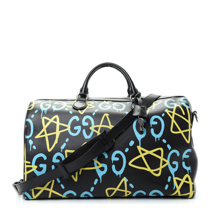 Gucci Calfskin GucciGhost Print Duffle Black New Acquamarine 1 of 10