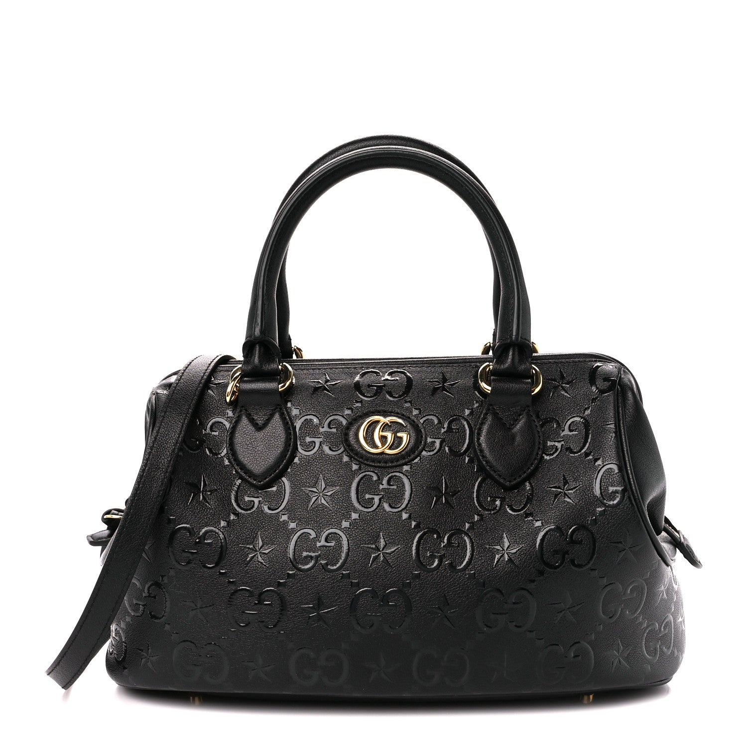 Gucci Wonka Grain Calfskin GG Monogram Star Embossed GG Top Handle Bag Black 1 of 11