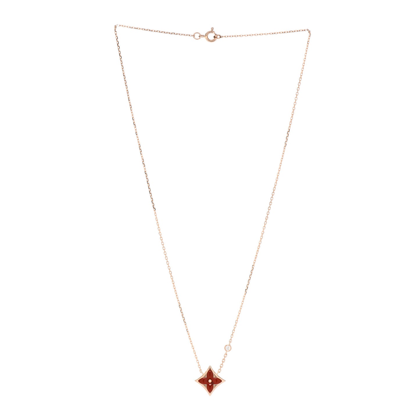18K Pink Gold Diamond Carnelian Color Blossom BB Star Pendant Necklace