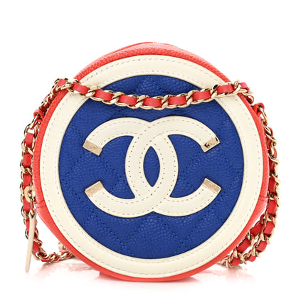 Chanel Caviar Quilted Round Filigree Crossbody Blue White Red 1 of 8