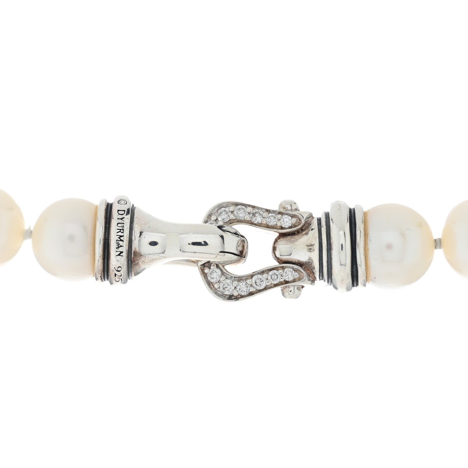 David Yurman Sterling Silver Diamond Pearl 8.5-9mm Buckle Necklace 72" 4 of 4