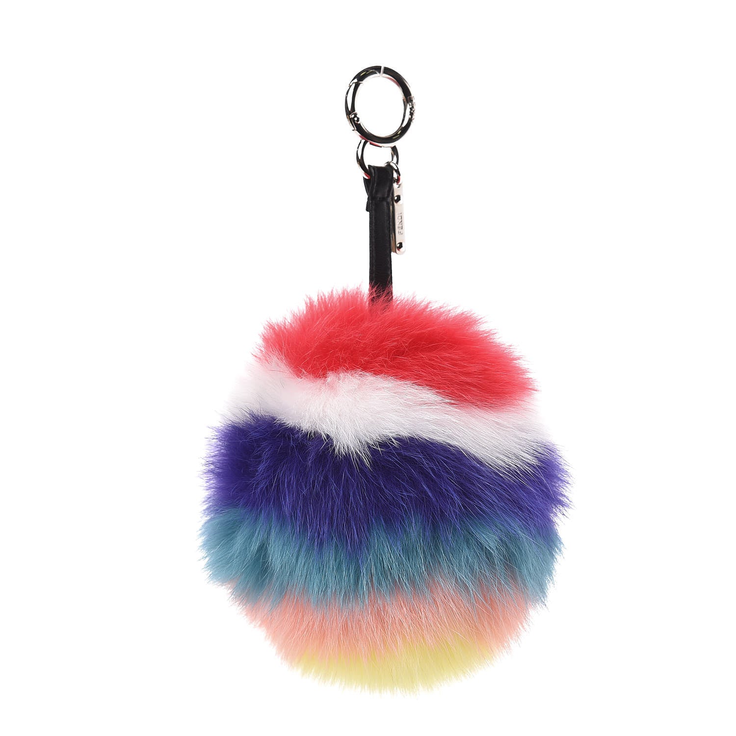 Fendi Fox Fur Shiny Nappa Rainbow Pom Pom Bag Charm Rosso Multicolor Black 1 of 3