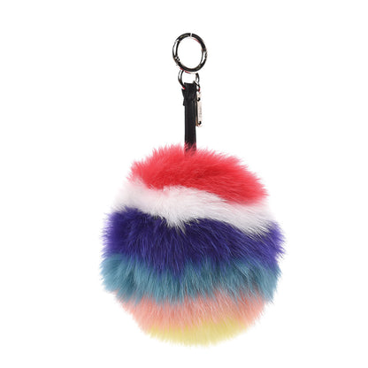 Fendi Fox Fur Shiny Nappa Rainbow Pom Pom Bag Charm Rosso Multicolor Black 1 of 3
