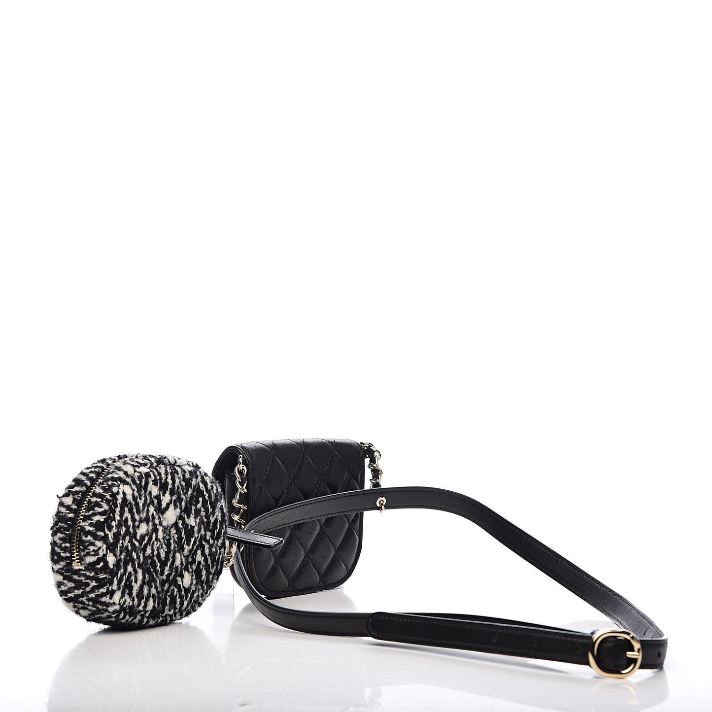 Tweed Lambskin Quilted Waist Bag With Coin Purse Black