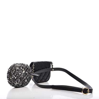 Chanel Tweed Lambskin Quilted Waist Bag With Coin Purse Black 3 of 15